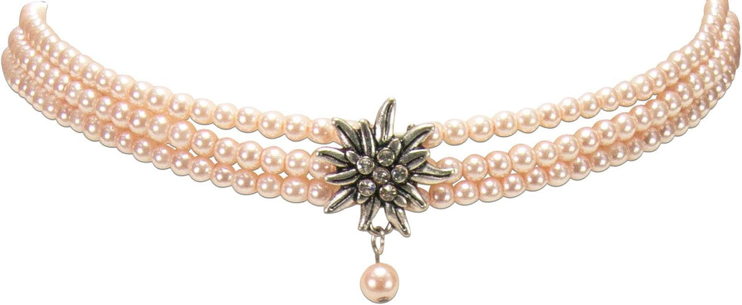 Alpenflüstern Trachten-Perlen-Kropfkette Strass-Edelweiss - Damen-Trachtenschmuck mit antik-silber-f