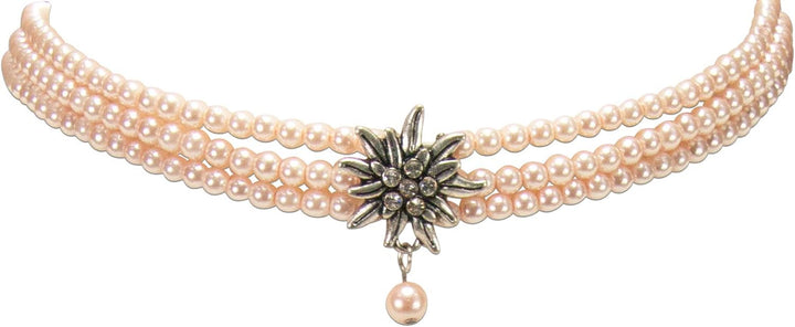 Alpenflüstern Trachten-Perlen-Kropfkette Strass-Edelweiss - Damen-Trachtenschmuck mit antik-silber-f