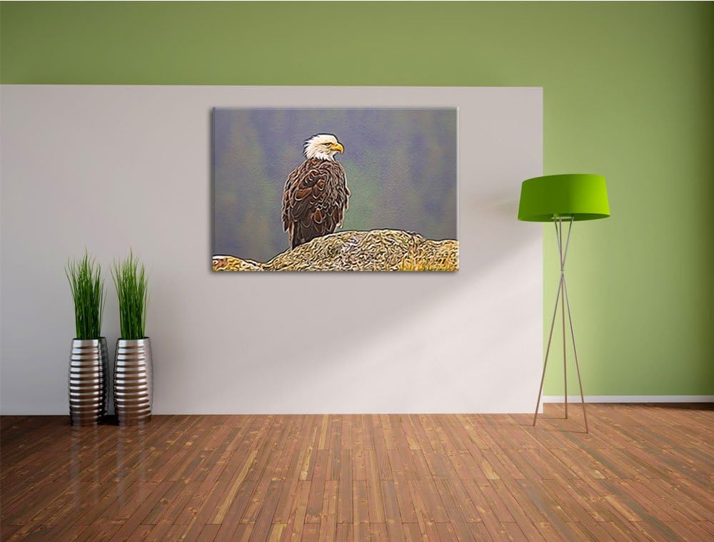 wachsamer Adler auf Fels Spezial Format: 100x70 cm auf Leinwand, XXL riesige Bilder fertig gerahmt m