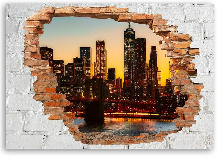 Leinwandbild XXL Manhattan Wandbild Kunst Wandillusion Gelb 120x80 cm Leinwandbild 120x80 cm Gelb_B,