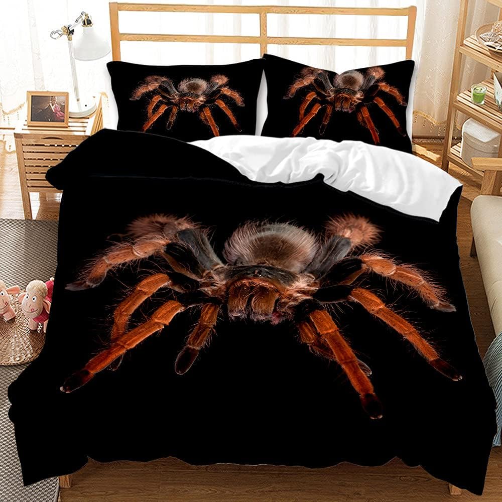 EHAOKK Rote Spinne Schwarz Haarige Spinne Bettwäsche Set,Spinne 3 Teilig Bettbezüge,3D Spinne Bettbe