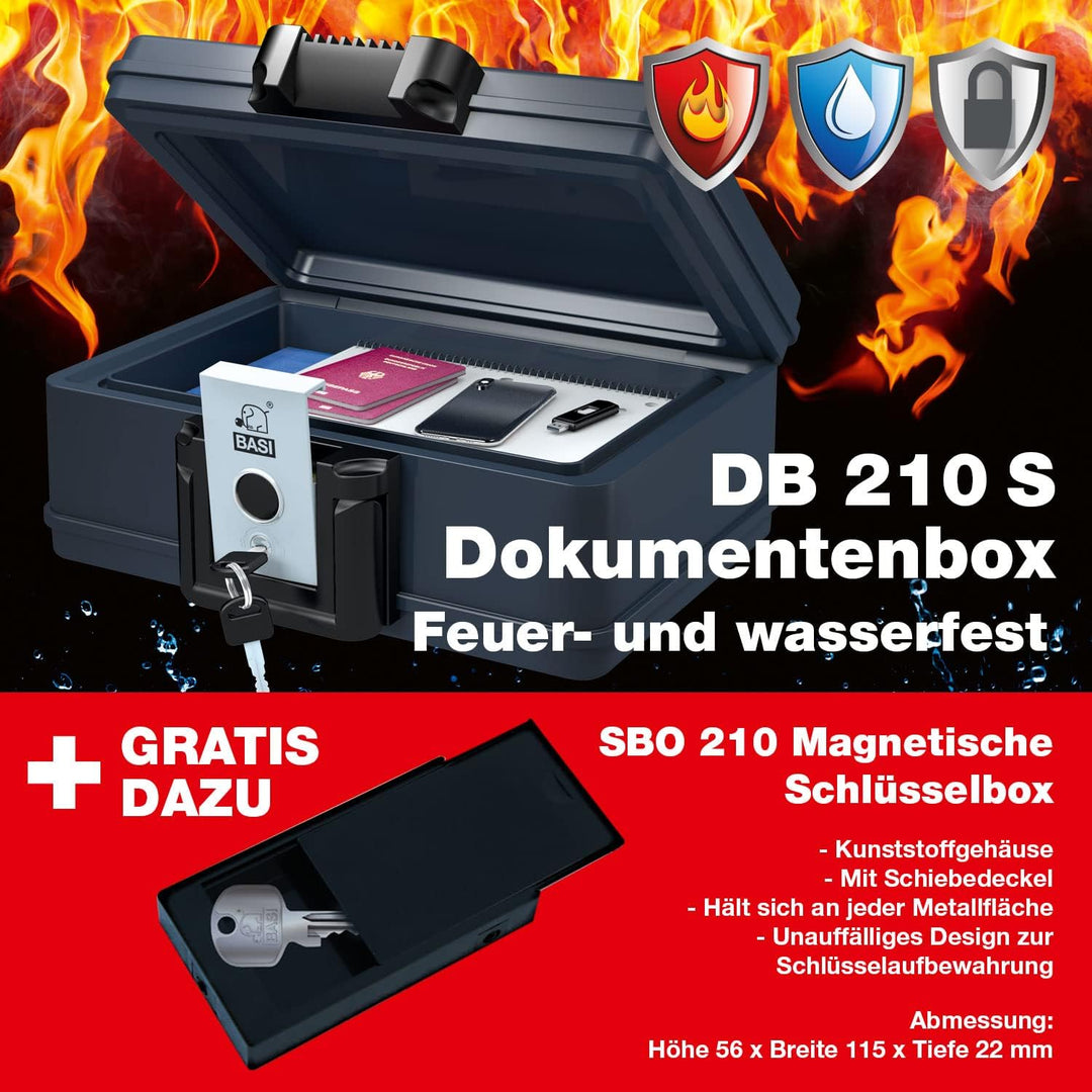 BASI | Feuerfeste und Wasserdichte Dokumentenbox | Sicherheitskassette aus Kunststoff | abschliessba