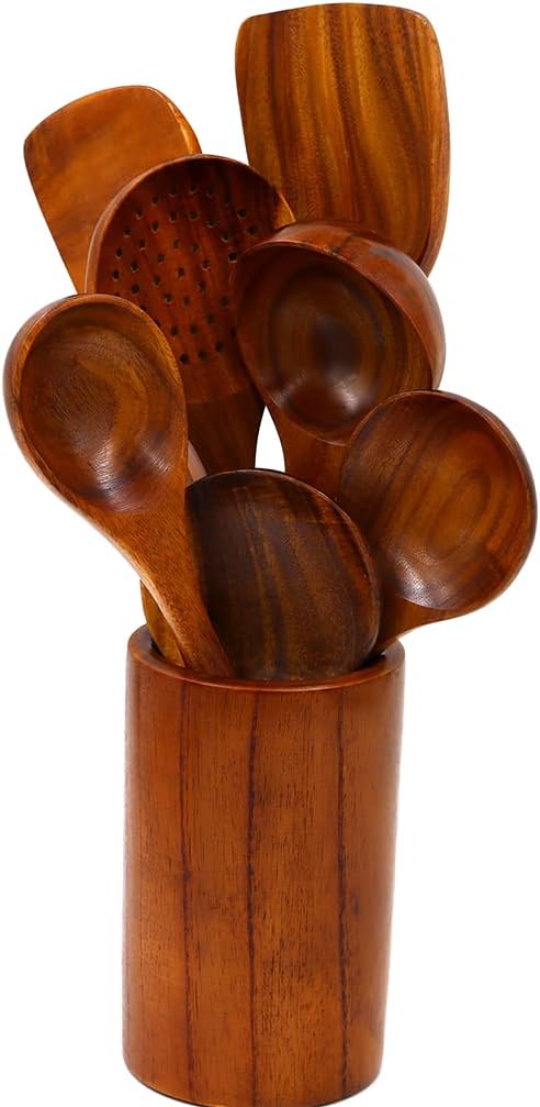 Kadum Küchenutensilien Set aus Holz | Küchenhelfer 8-teilig Komplettset | antihaftbeschichtetes Koch
