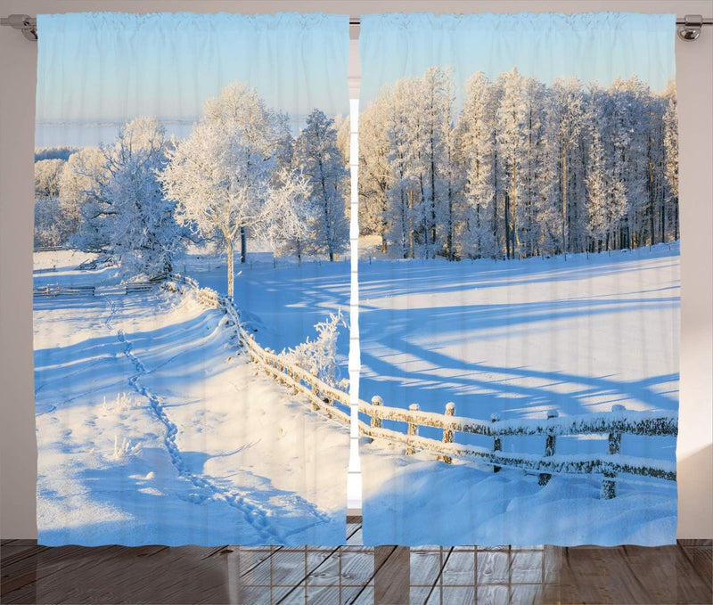 ABAKUHAUS Bauernhaus Rustikaler Vorhang, Winter Snowy Pines, Wohnzimmer Universalband Gardinen mit S