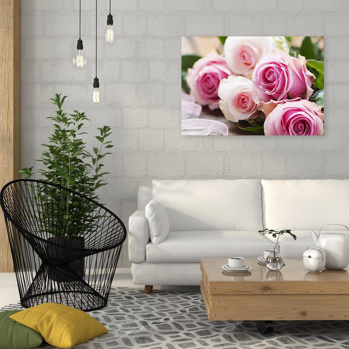 Feeby Vlies Leinwandbild Rosa Rosen 120x80 cm Druckbild Wandbild Wanddekoration Deko Wand Aesthetic