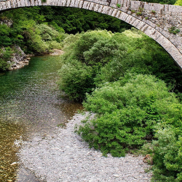 Wanddeko XXL Landschaft Leinwandbild 5 Teilig Brücke Fluss Berge grün 100x70 cm Leinwandbild 100x70