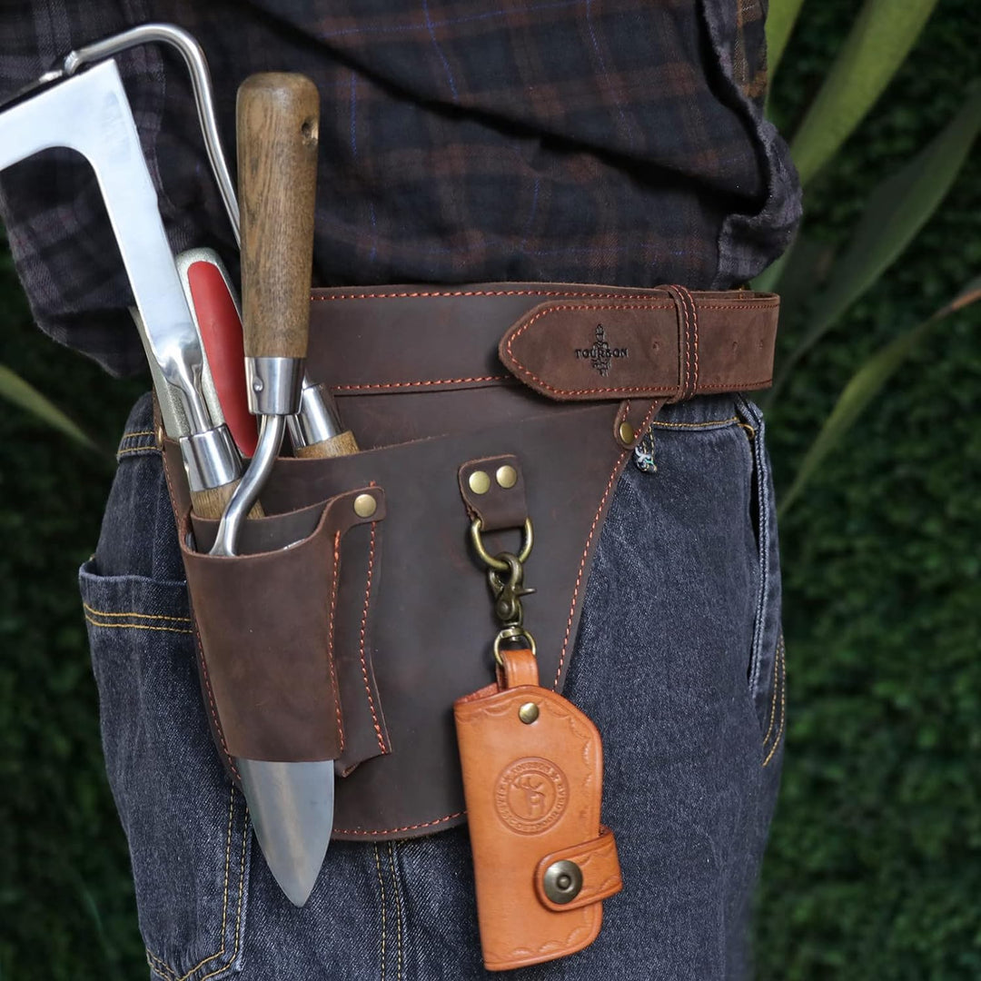 Tourbn Gartenwerkzeugtasche aus Leder, verstellbar, für Elektriker, Tischler, Dunkelbraun, 26 x 22 c