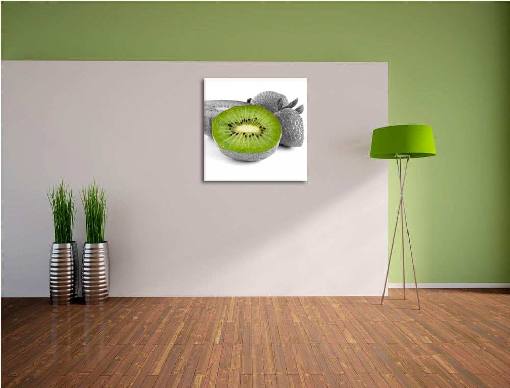 Pixxprint fruchtige Erdbeeren mit Kiwi als Leinwandbild Quadratisch| Grösse: 70x70 | Wandbild| Kunst