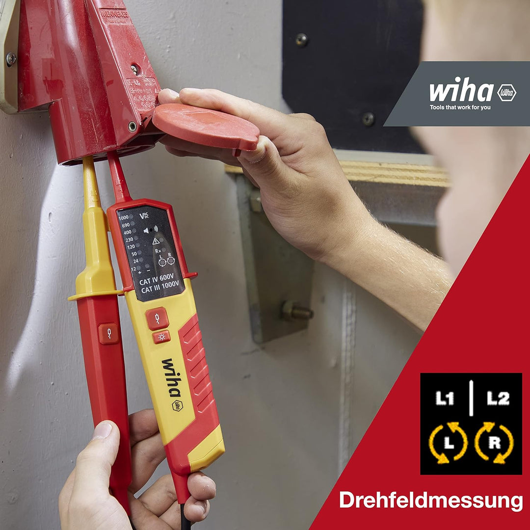 Wiha Spannungs- und Durchgangsprüfer 12 - 1.000 V AC, CAT IV inkl. 2x AAA-Batterien I mit LED-Anzeig