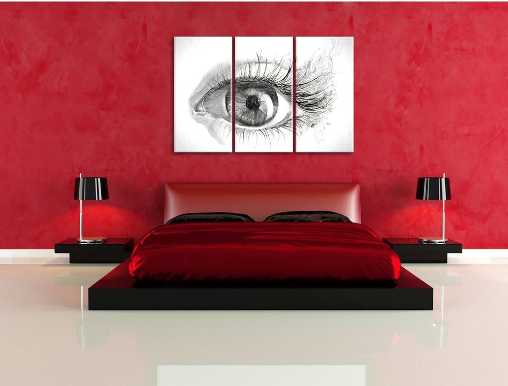 Pixxprint Grünes Auge Kohle Effekt 3-Teiler Leinwandbild 120x80 Bild auf Leinwand