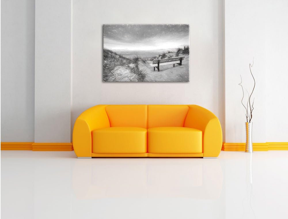 Pixxprint Blick auf das Meer / 100x70cm Leinwandbild bespannt auf Holzrahmen/Wandbild Kunstdruck Dek