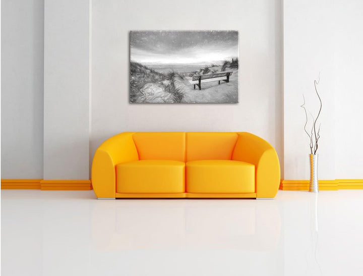 Pixxprint Blick auf das Meer / 100x70cm Leinwandbild bespannt auf Holzrahmen/Wandbild Kunstdruck Dek