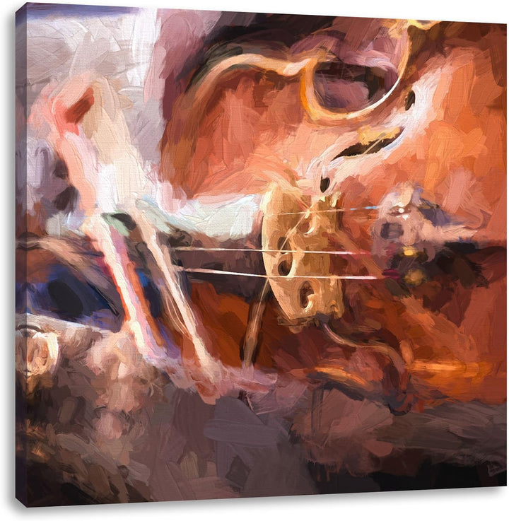 Alte Violine Pinsel Effekt, Format: 70x70 auf Leinwand, XXL riesige Bilder fertig gerahmt mit Keilra
