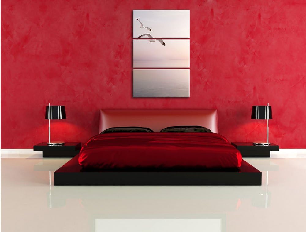 Pixxprint Möwen am Meer bei Sonnenaufgang als Leinwandbild/Grösse: 3 Teilig (120x80) cm/Wandbild/Kun