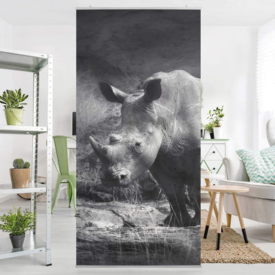 Bilderwelten Raumteiler Lonesome Rhinoceros 250x120cm inkl. transparenter Halterung, inkl. transpare