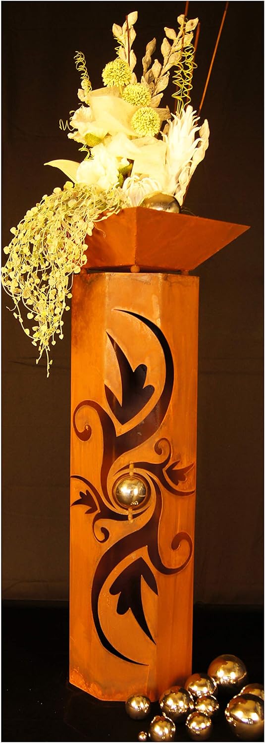 8-Eck Säule Pandora + Schale Classic Edelrost Rost Metall Gartendeko Garten Stele