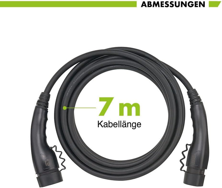 EV1 Typ 2 Ladekabel Elektroauto 11kW 16A 7 Meter 3-phasig Kabel mit IP55 zum Laden für Hybrid & E-Au