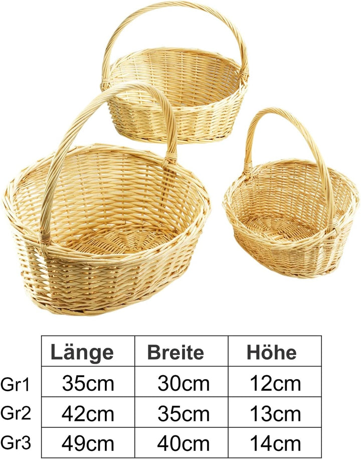 Kobolo Dekoratives Geschenkkorb-Set Präsentkorb aus geflochtener Weide -hell- 3 STK