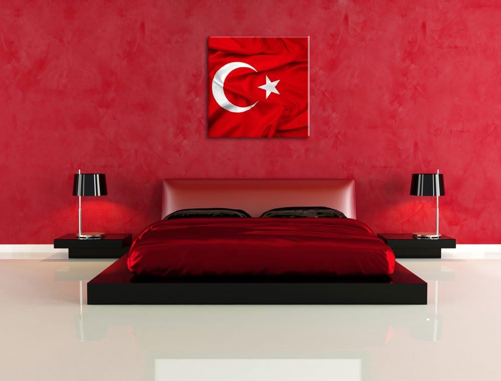 Turkey flag Türkei Flagge, Format: 70x70 auf Leinwand, XXL riesige Bilder fertig gerahmt mit Keilrah