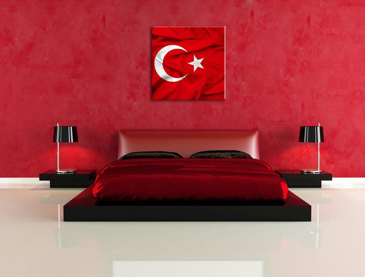 Turkey flag Türkei Flagge, Format: 70x70 auf Leinwand, XXL riesige Bilder fertig gerahmt mit Keilrah