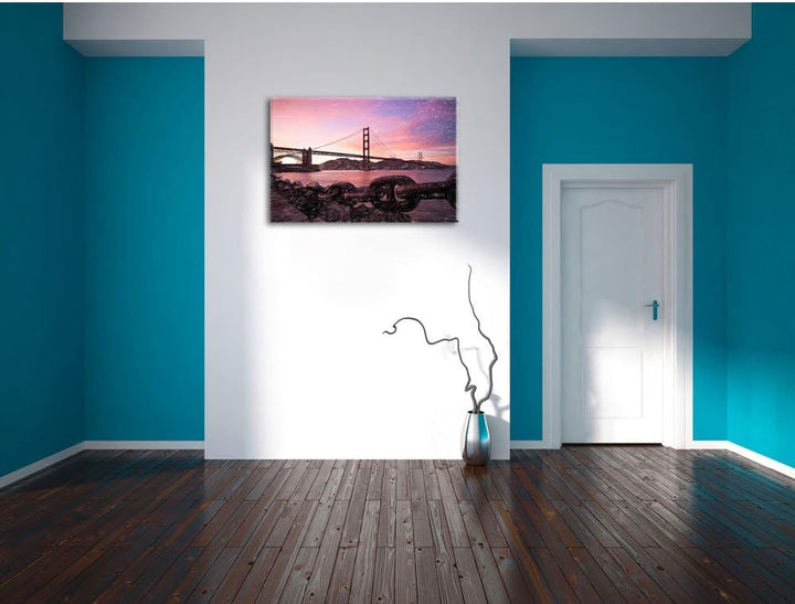 Pixxprint Golden Gate Bridge/Format: 100x70cm / Leinwandbild fertig bespannt Wandbild Kunstdruck, 10