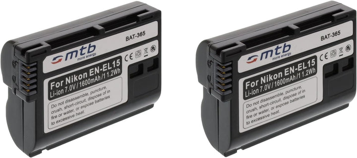 2X Akku EN-EL15 für Nikon 1V1, D500, D600, D610, D750, D800€, D810(A/E), D850, D7000, D7100, D7200,