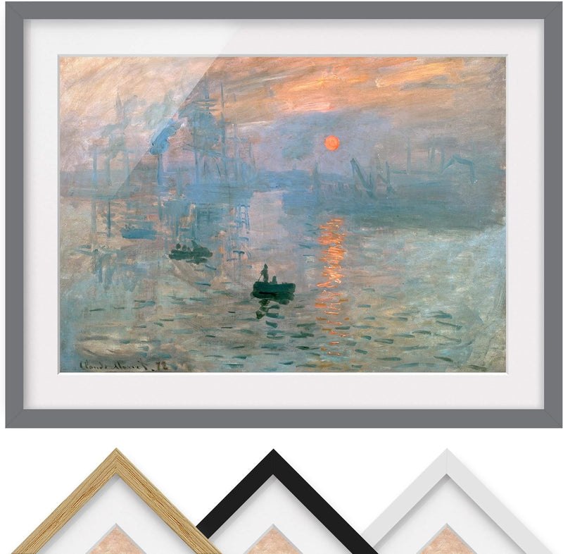 Bild mit Passepartout - Claude Monet - Impression - Farbe Grau 70 x 100cm 70cm x 100cm Grau, 70cm x