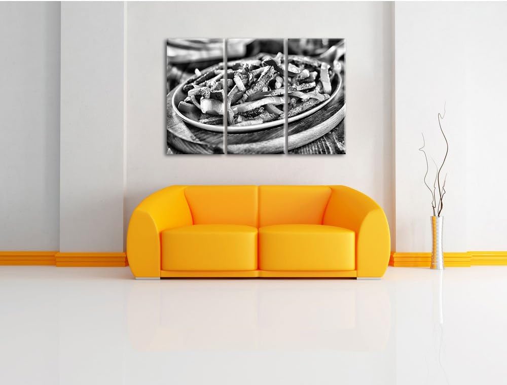 Fleischpfanne mit Paprika als Leinwandbild | Grösse: 3 Teilig (120x80) | Wandbild| Kunstdruck | fert