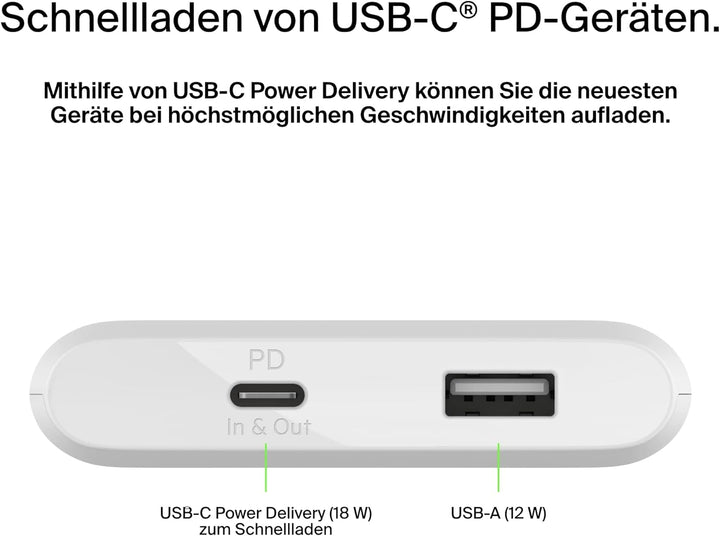 Belkin 10.000 mAh Powerbank, USB-C Power Delivery, tragbares Schnellladegerät mit 18 W- USB-C- und 1