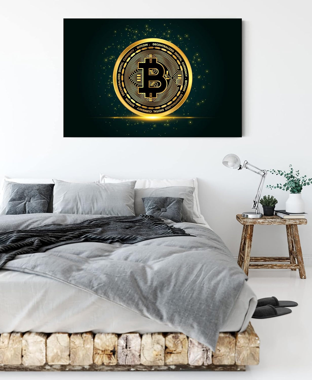 Pixxprint funkelnder Bitcoin BTC als Leinwandbild | Grösse: 120x80 cm | Wandbild | Kunstdruck | fert