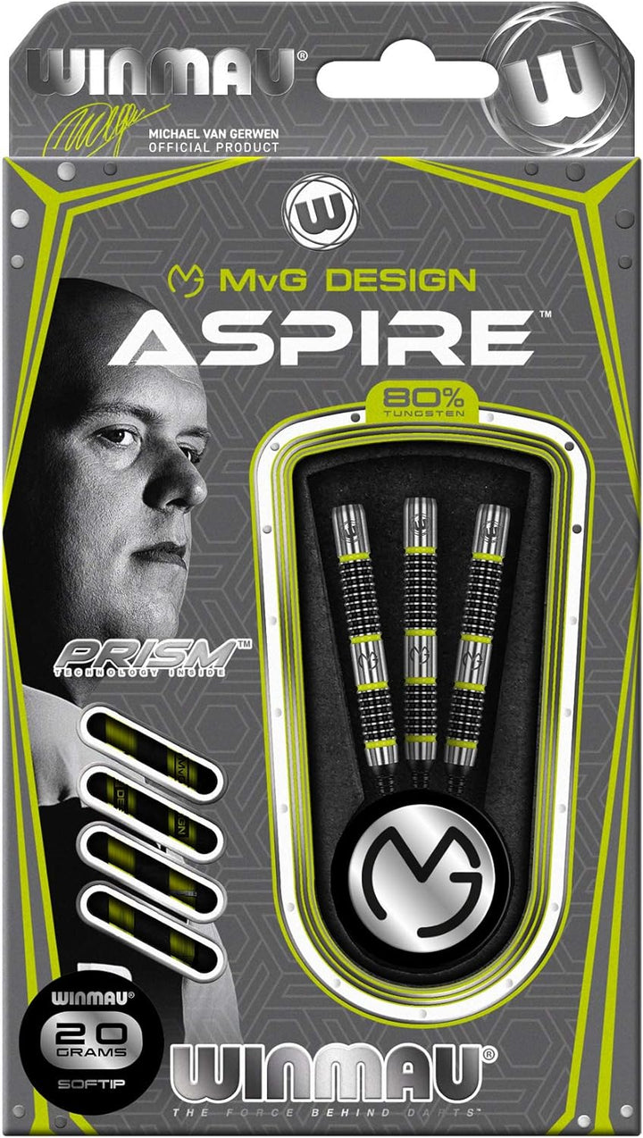 WINMAU Michael Van Gerwen MvG Aspire 20g Profi Wolfram Softip Dartpfeile Set mit Flights und Schäfte