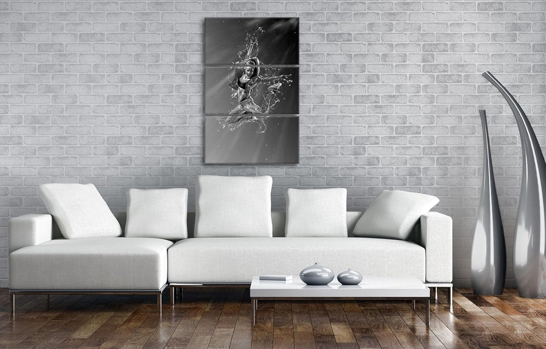 deyoli stylisher Tanz im Wasser Format: 3-teilig 120x80 Effekt: Schwarz/Weiss als Leinwand, Motiv fe