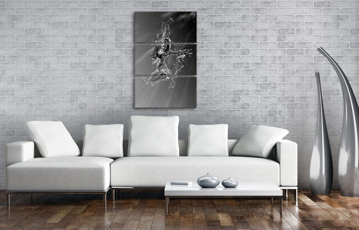 deyoli stylisher Tanz im Wasser Format: 3-teilig 120x80 Effekt: Schwarz/Weiss als Leinwand, Motiv fe