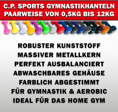 C.P.Sports Gymnastikhanteln | Kurzhanteln 2er Set - Gewichte von 0,5kg bis 12kg | Hanteln/Dumbbells