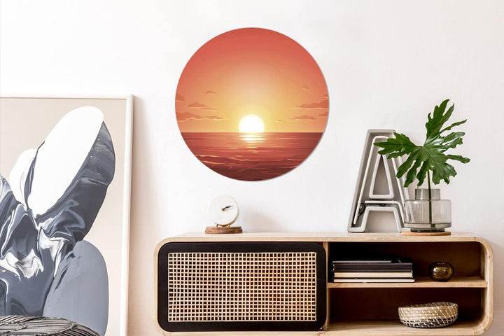 Wandbild Rund Wanddeko Deko Wohnzimmer Bilder 60x60 cm Meer - Sonne - Orange, 60x60 cm