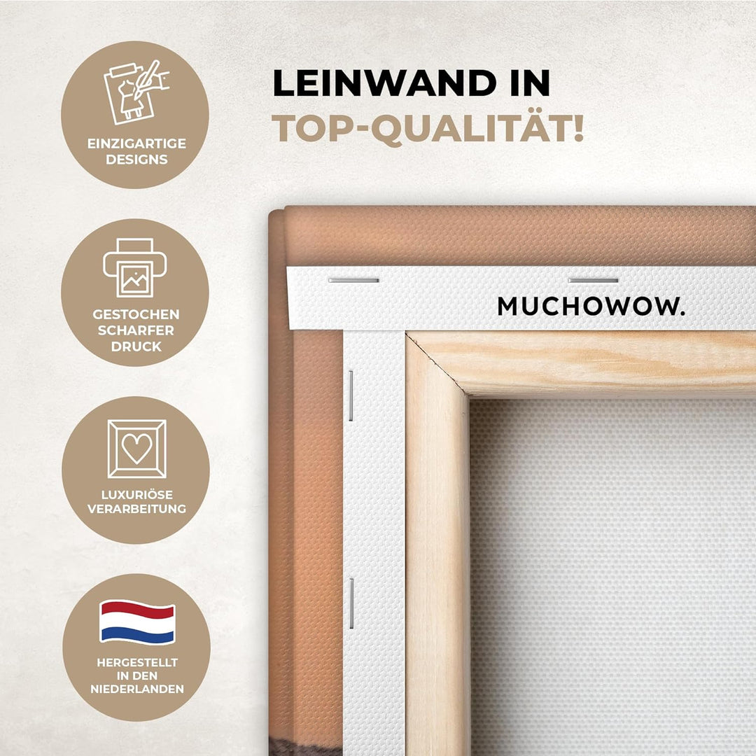 MuchoWow Leinwand Bilder, Einzigartige Wanddeko mit Rahmen, Pferde - Sonne - Meer - Strand - Tiere,