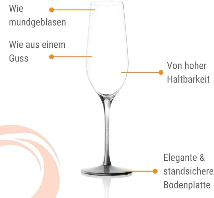 STÖLZLE LAUSITZ Sektgläser Event 195 ml in Silber I Schaumweingläser 6er Set Kristallglas I Sektflöt