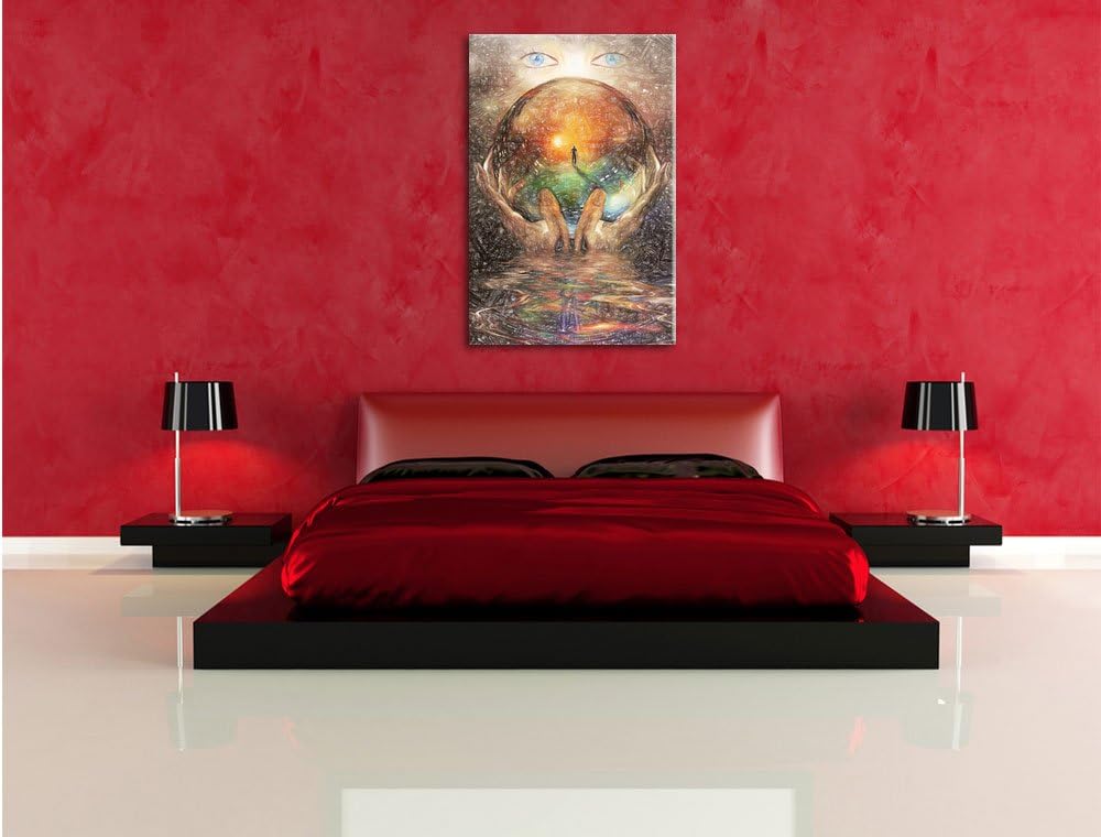 Pixxprint Glaskugel mit Hintergrund / 100x70cm Leinwandbild bespannt auf Holzrahmen/Wandbild Kunstdr