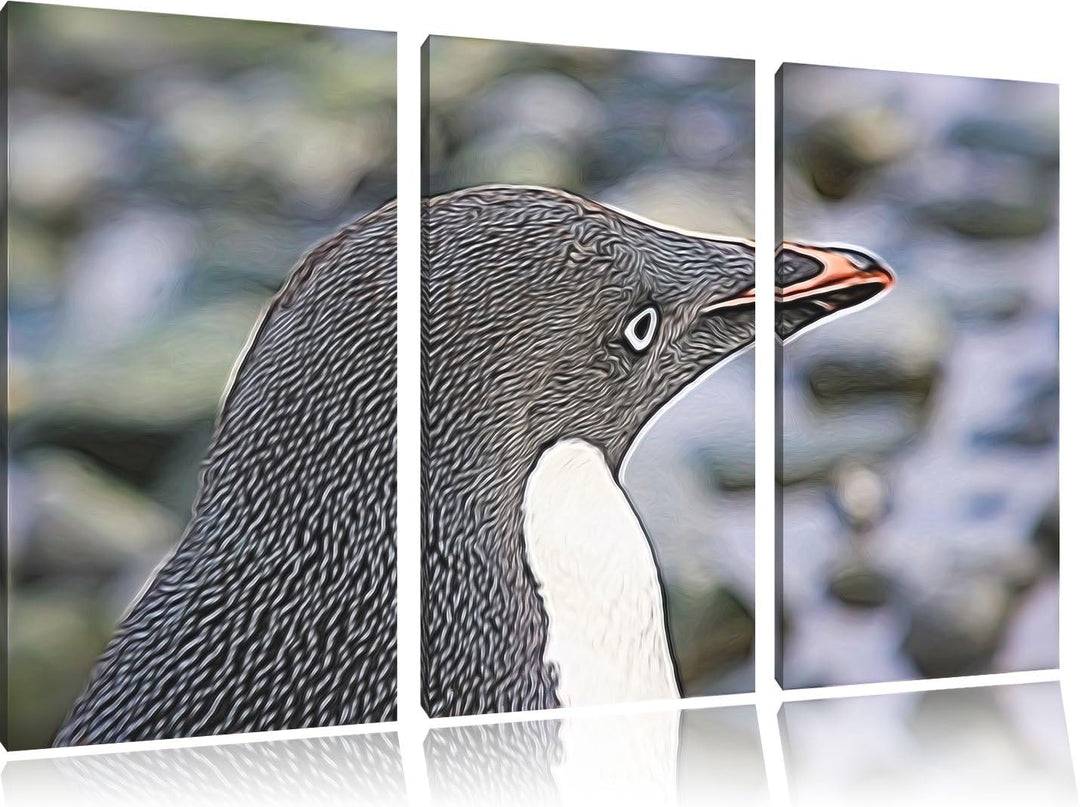 niedlicher Adeliepinguin NewArt 3-Teiler Leinwandbild 120x80 Bild auf Leinwand, XXL riesige Bilder f
