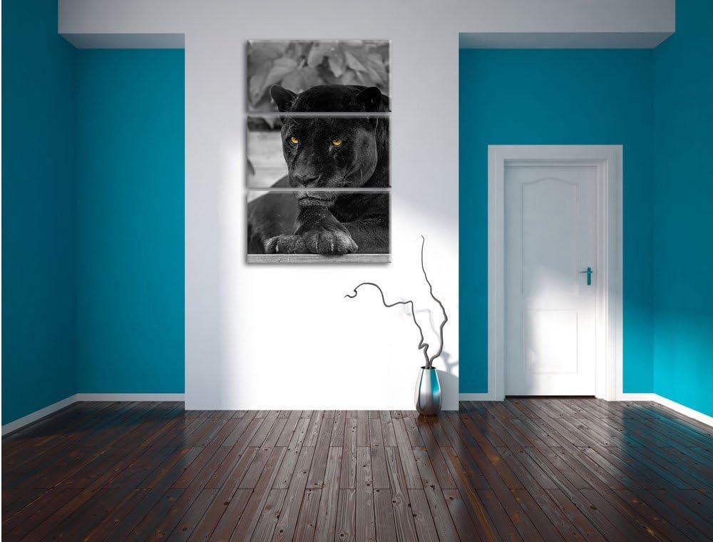 Pixxprint schwarzer Panther als Leinwandbild/Grösse: 3 Teilig (120x80) cm/Wandbild/Kunstdruck/fertig
