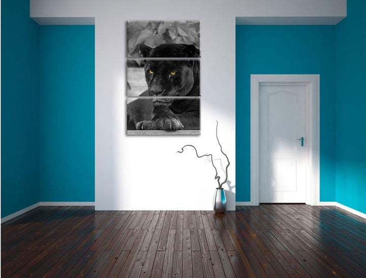 Pixxprint schwarzer Panther als Leinwandbild/Grösse: 3 Teilig (120x80) cm/Wandbild/Kunstdruck/fertig