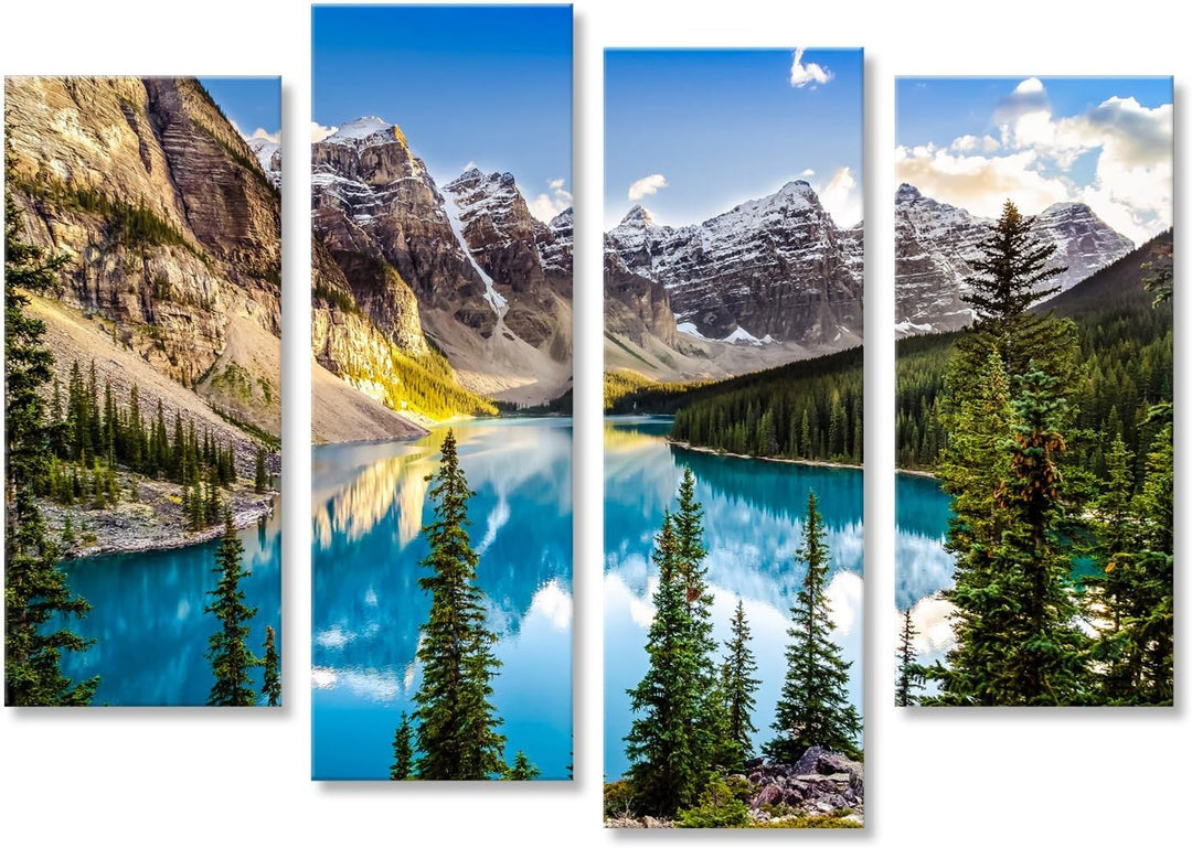 islandburner Bild auf Leinwand Landschaftssonnenuntergangansicht von Morain See und von Gebirgszug,