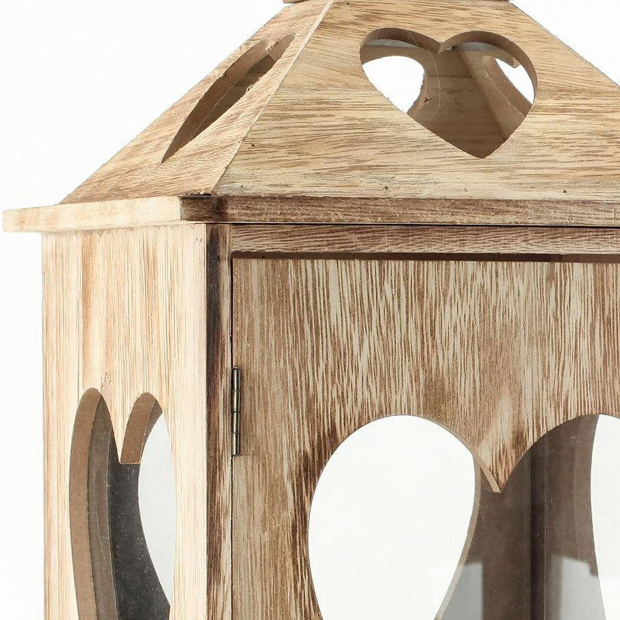 levandeo 2er Set Laternen aus Holz und Glas mit Herz Herzfenster - Windlichter Farbe braun - Tischla
