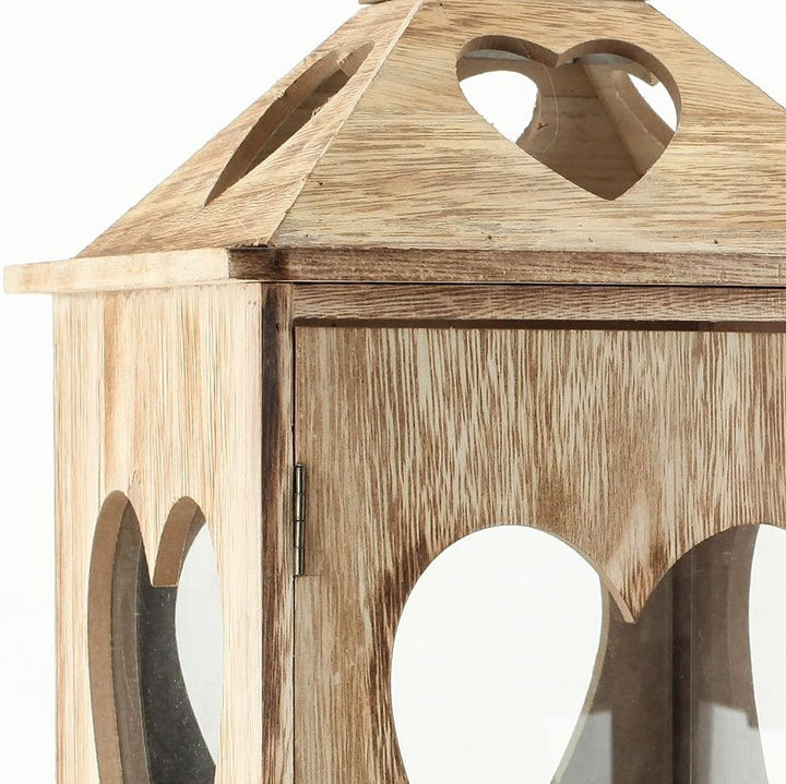 levandeo 2er Set Laternen aus Holz und Glas mit Herz Herzfenster - Windlichter Farbe braun - Tischla