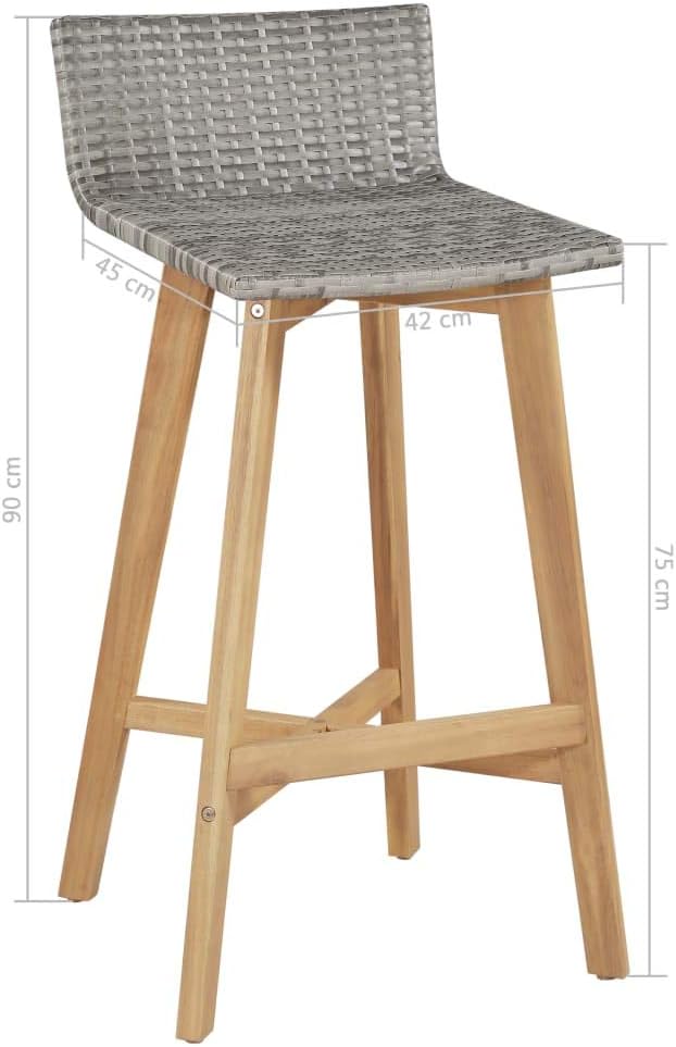 tidyard Bar-Set 5-TLG. Sitzgruppe aus Massivholz und Poly Rattan, Braun und Hellgrau, inkl 1 Bartisc