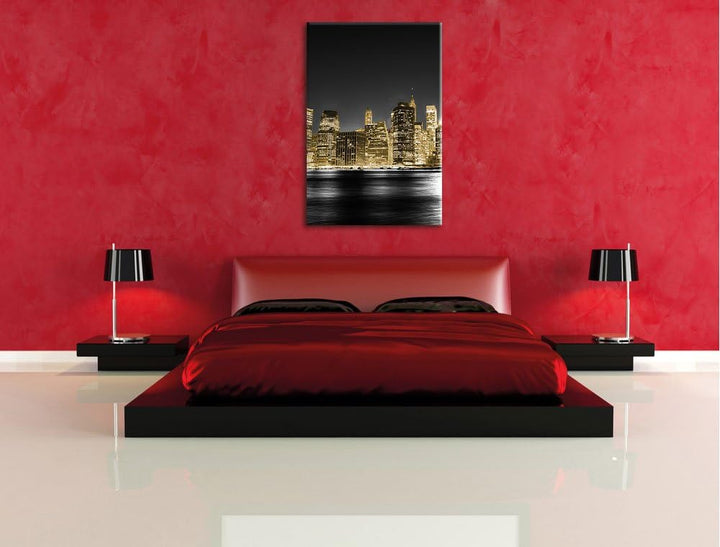 Pixxprint Manhattan Skyline bei Nacht als Leinwandbild/Grösse: 100x70 cm/Wandbild/Kunstdruck/fertig