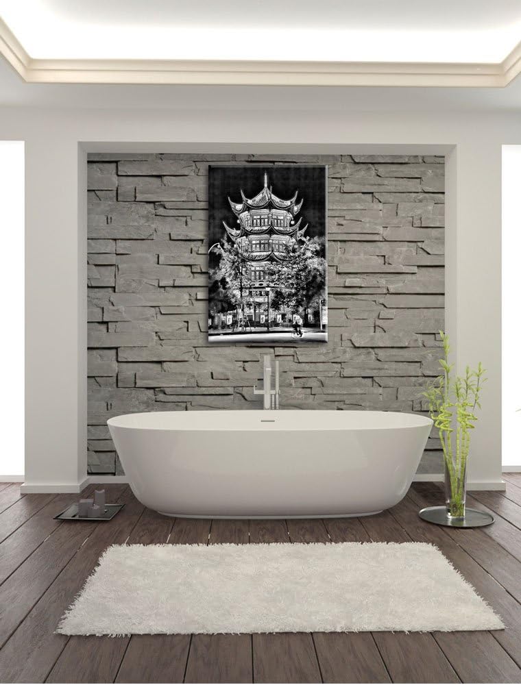 Pixxprint Monocrome, grossartiges chinesisches Gebäude, Format: 100x70 auf Leinwand, riesige Bilder