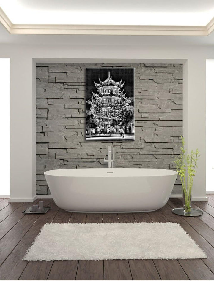 Pixxprint Monocrome, grossartiges chinesisches Gebäude, Format: 100x70 auf Leinwand, riesige Bilder