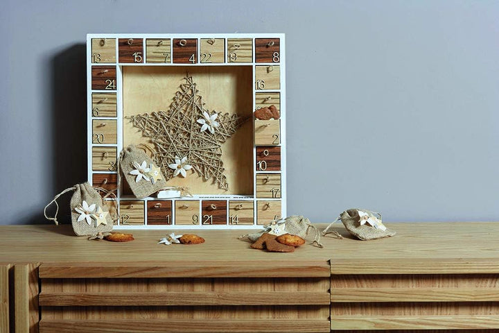 Artemio 39 x 39,5 x 6,5 cm Adventskalender aus Holz mit Schubladen zu dekorieren, beige, 39 x 39.5 X
