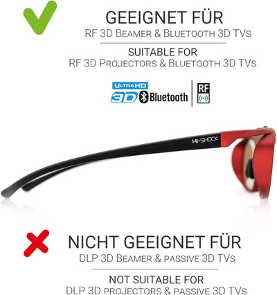 Hi-Shock BT Pro Scarlet Heaven aktive 3D Brille für 3D TV von Sony, Samsung, Panasonic | komp. mit S